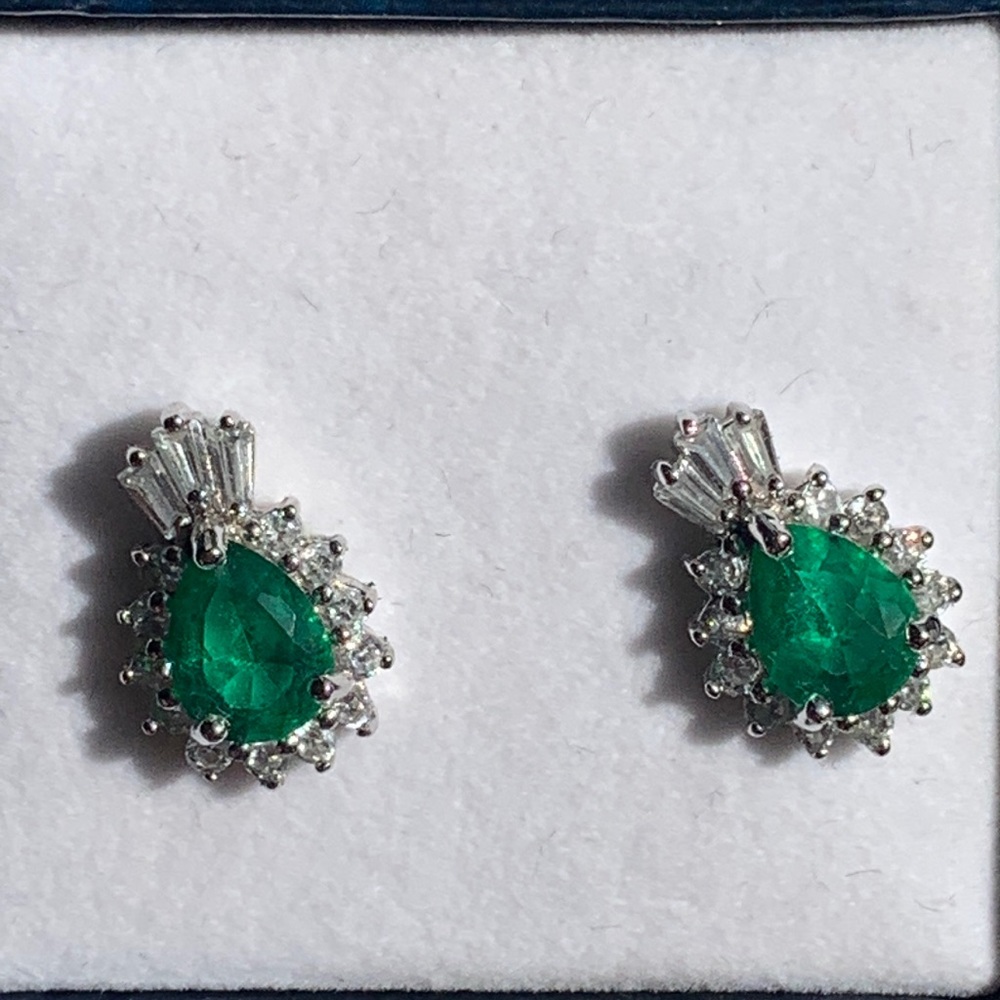 KAS pear Emerald cz sterling silver earrings